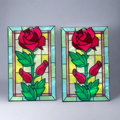 Acrylic Cab - Stained Glass Red Roses - Rectangle