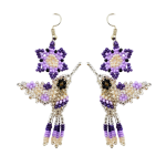 Beaded Earrings - Hummingbird & Flower - Silver & Purple