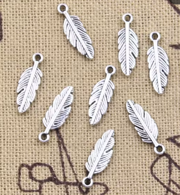 Metal Charms - 15 mm Feathers - Silver