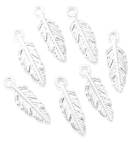 Metal Charms - 15 mm Feathers - Bright Silver