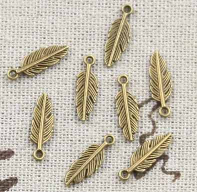 Metal Charms - 15 mm Feathers - Bronze