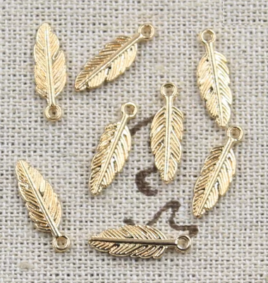 Metal Charms - 15 mm Feathers - Champagne Gold