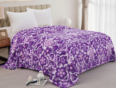 XL Single-Ply Plush Queen - Woodland Floral - Purple