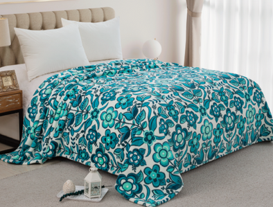 XL Single-Ply Plush Queen - Woodland Floral - Turquoise