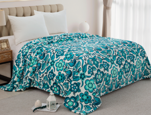 XL Single-Ply Plush Queen - Woodland Floral - Turquoise