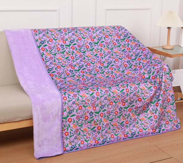 Velour Lined Throw - Woodland Floral - Purple