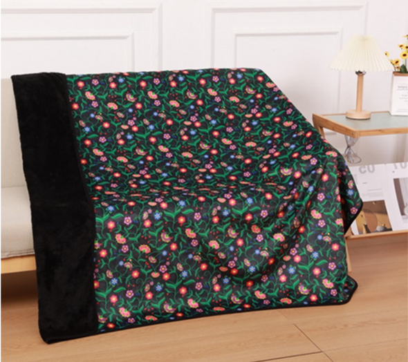 Velour Lined Throw - Woodland Floral - Black