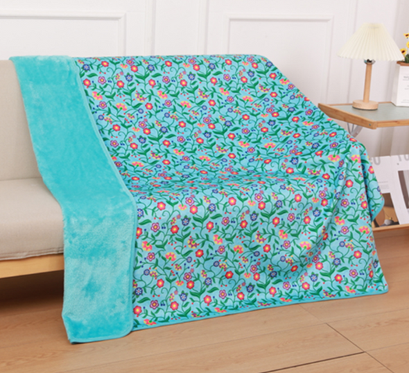 Velour Lined Throw - Woodland Floral - Aqua