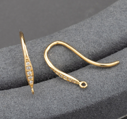 Fish Hook Earrings - Sculpted w/Pave Cubic Zirconia - Gold