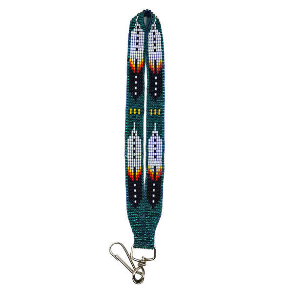 Beaded Mini Lanyard - Large Feathers - Teal