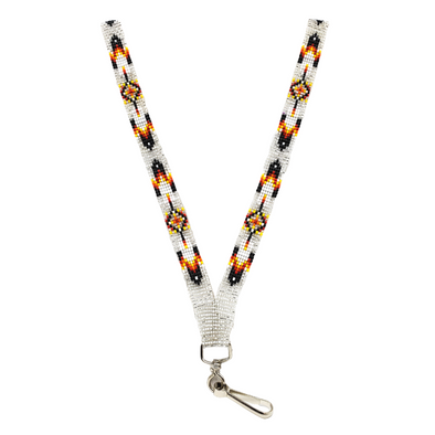 Beaded Lanyard - Fire Colours & Feather - Silver-Lined Crystal