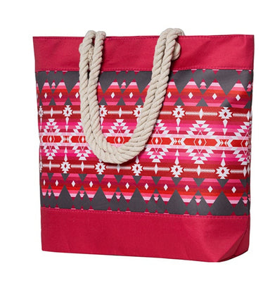 Woven Tote Bag - Southwest - Dark Pink