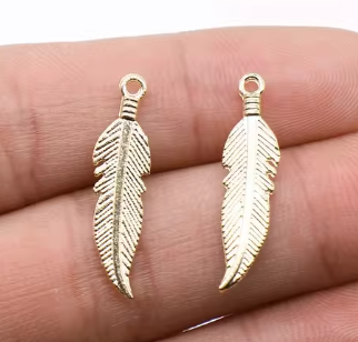 Metal Charms - 25 mm Feathers - Champagne Gold