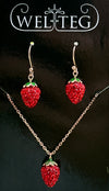 Earring & Necklace Set - Crystal Strawberries - Rose Gold