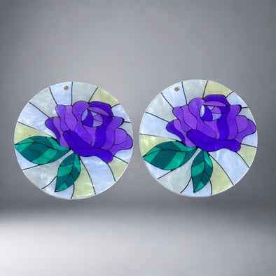 Acrylic Cab - Stained Glass Purple Rose - Round