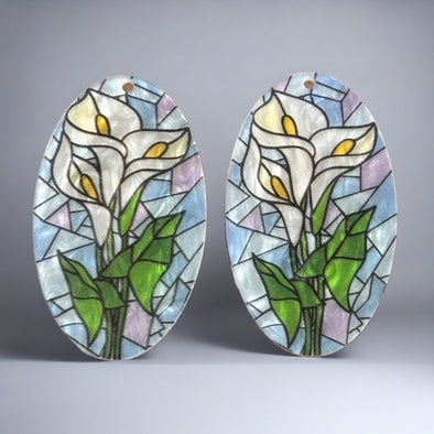 Acrylic Cab - Stained Glass Calla Lilies - Oval
