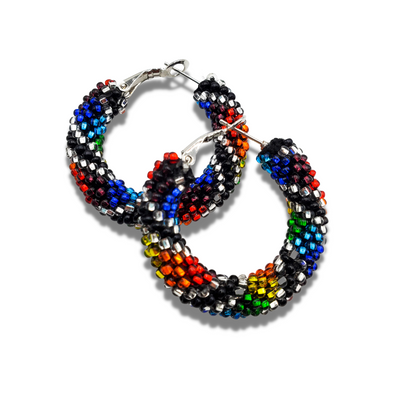 Beaded Earrings - Wrapped Hoops - Rainbow