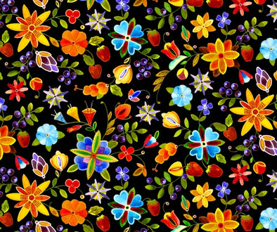 Cotton Fabric - Woodland Delight - Large Floral - Black