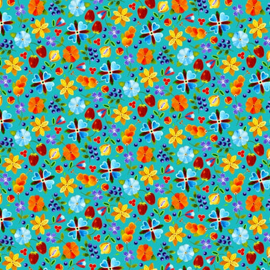 Cotton Fabric - Woodland Delight - Petite Floral - Turquoise