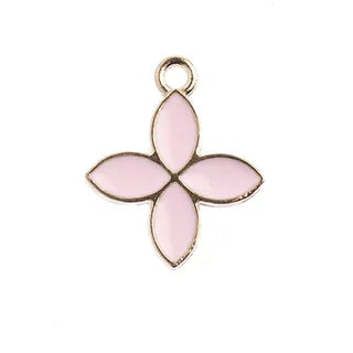 Metal Charms - 15 mm Four Petal Flowers - Pink