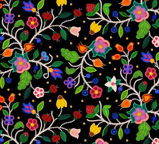 Cotton Fabric - Spring Majesty Beaded Floral - Black