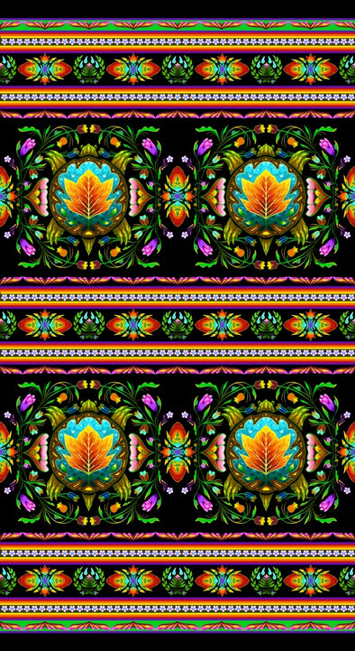 Cotton Fabric - Turtle Island - Wide Stripe - Black