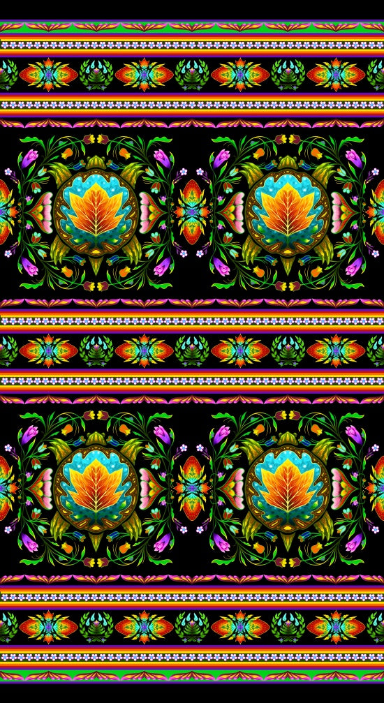 Cotton Fabric - Turtle Island - Wide Stripe - Black