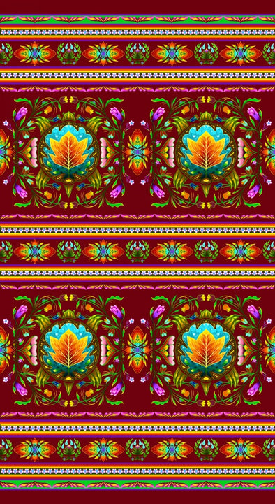 Cotton Fabric - Turtle Island - Wide Stripe - Maroon