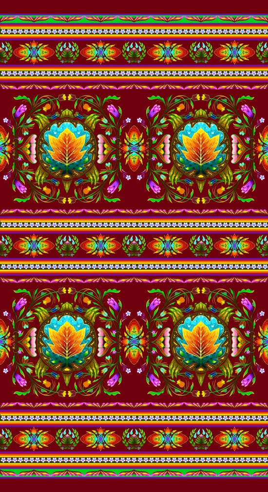 Cotton Fabric - Turtle Island - Wide Stripe - Maroon
