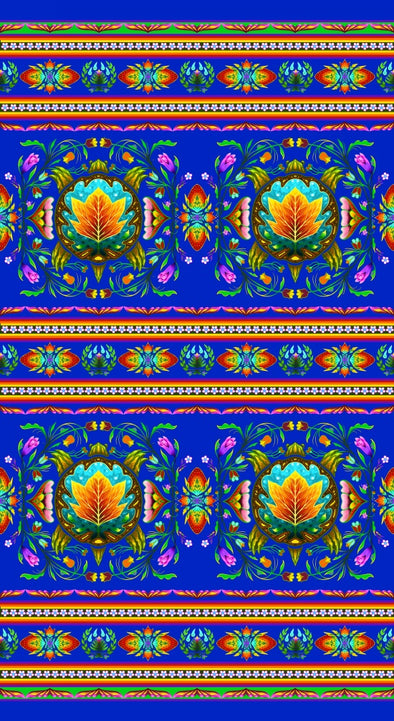 Cotton Fabric - Turtle Island - Wide Stripe - Royal