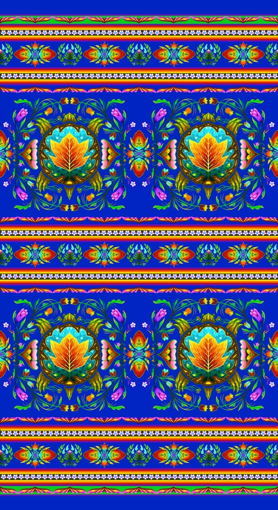 Cotton Fabric - Turtle Island - Wide Stripe - Royal