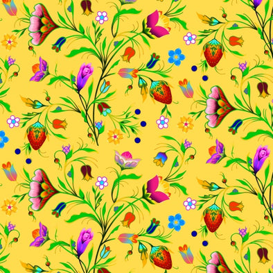 Cotton Fabric - Turtle Island - Floral - Yellow