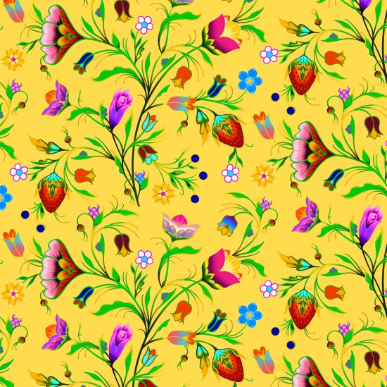 Cotton Fabric - Turtle Island - Floral - Yellow