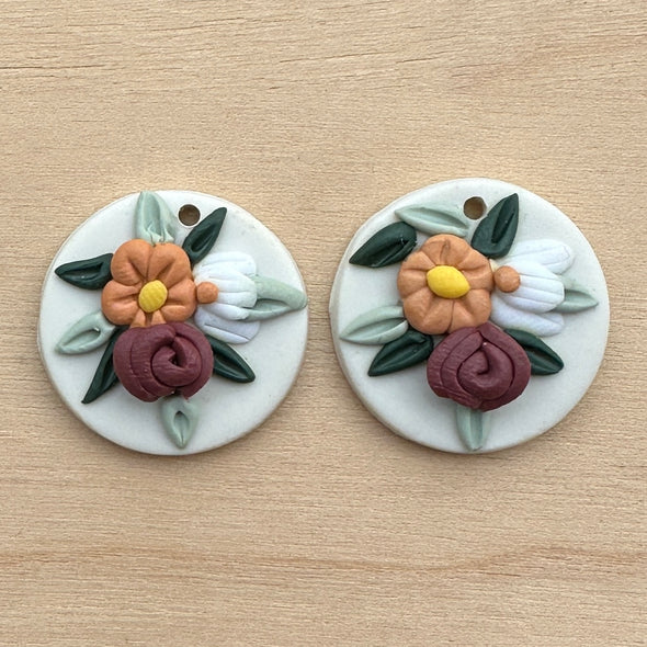 Clay Cabochon - Round Florals - Rose & Marigolds