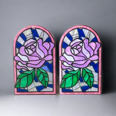Acrylic Cab - Stained Glass Pink Roses - Rounded Rectangle