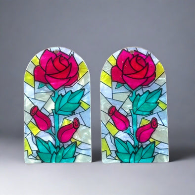 Acrylic Cab - Stained Glass Roses - Rounded Rectangle