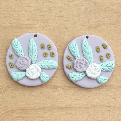 Clay Cabochon - Round Lavender Roses