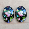 Glass Cab - Oval - Wild Roses on Black