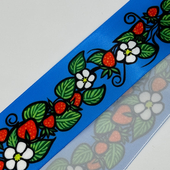 1.5" Printed Satin Ribbon - Strawberries - Royal Blue