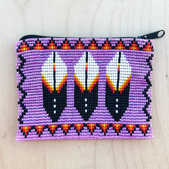 Beaded Coin Purse - Lilac Feathers