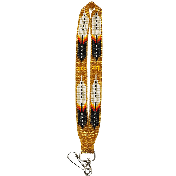 Beaded Mini Lanyard - Large Feathers - Gold