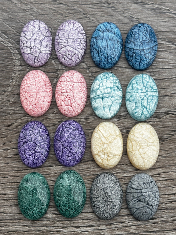 Acrylic Cab Set - Crackle Ovals - 24 mm x 16 mm - 8 PAIRS