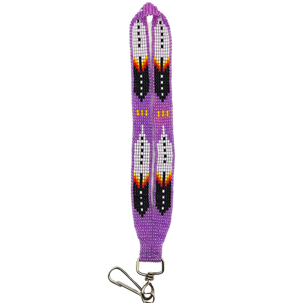 Beaded Mini Lanyard - Large Feathers - Lilac