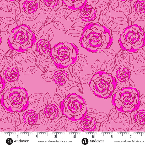 Cotton Fabric - Colour Me Pretty Rose Bloom - Rose