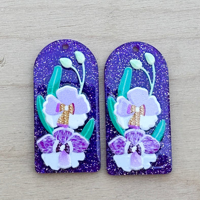 Acrylic Cab - Orchids on Purple