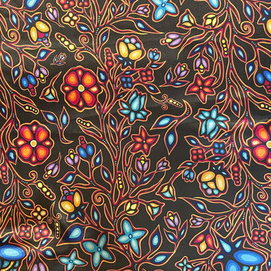 Polyester Satin - Ojibway Florals 2 - Black