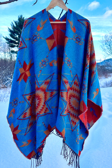 Woven Wrap - Reversible Four-Pointed Star - Teal Blue & Orange