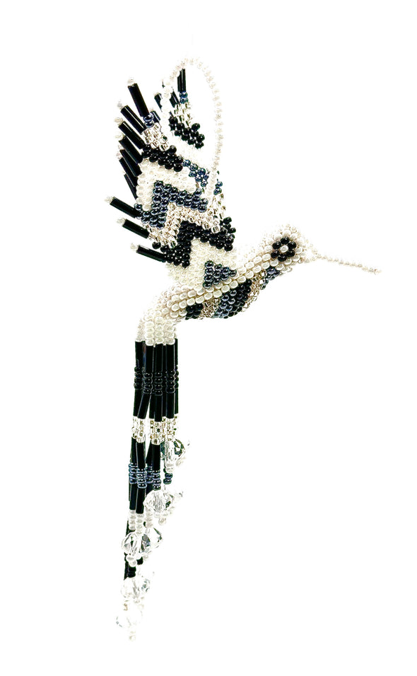 Beaded Ornament -  Black & White Hummingbird
