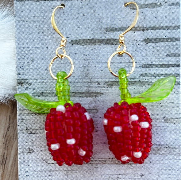 Beaded Earrings - Petite Strawberries
