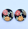 Clay Cabochon - Round Chrysanthemums on Black